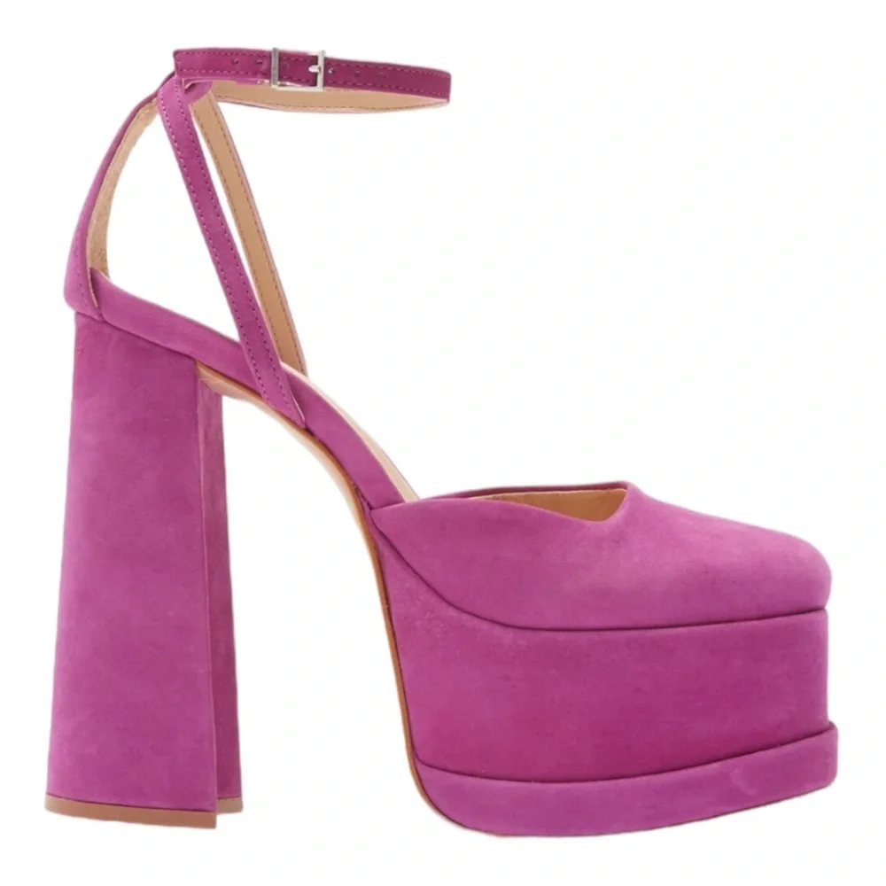 SCHUTZ Luan Suede Fuchsia Pink Platform Ankle Heels